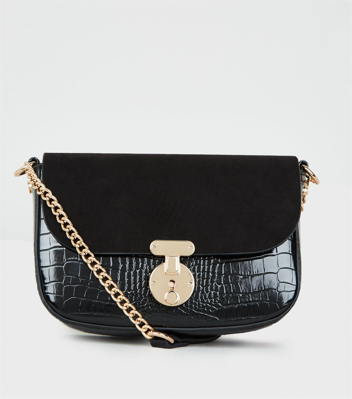 PZB26076 black-faux-croc-saddle-shoulder-bag