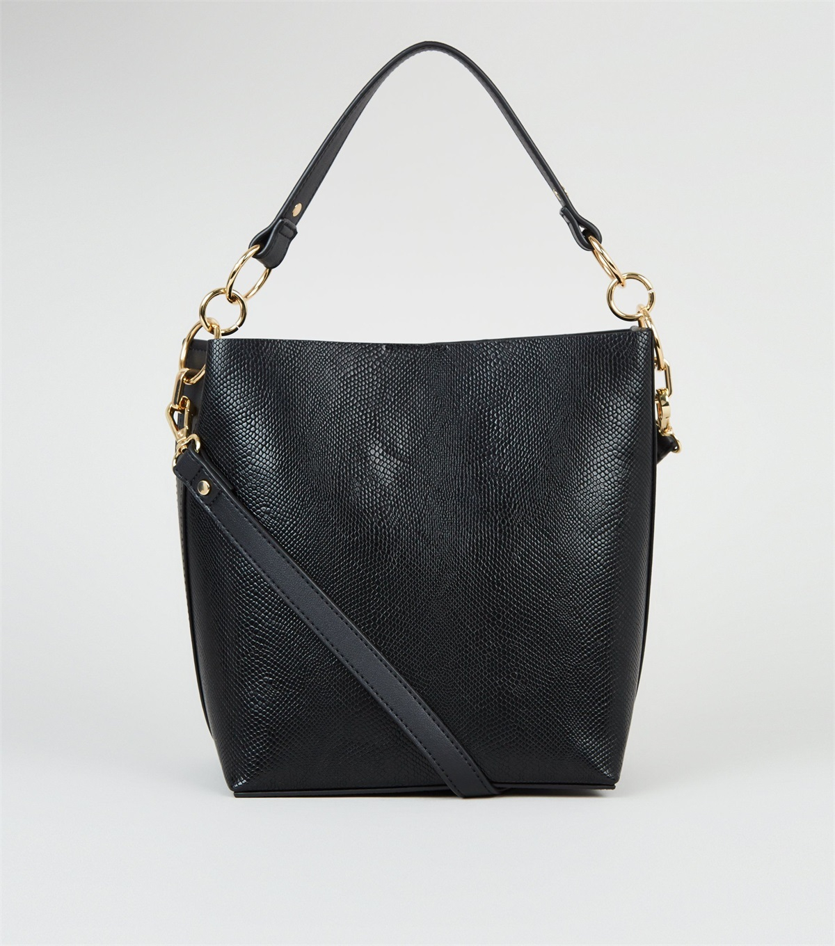 PZB26084 black-faux-snake-bucket-bag