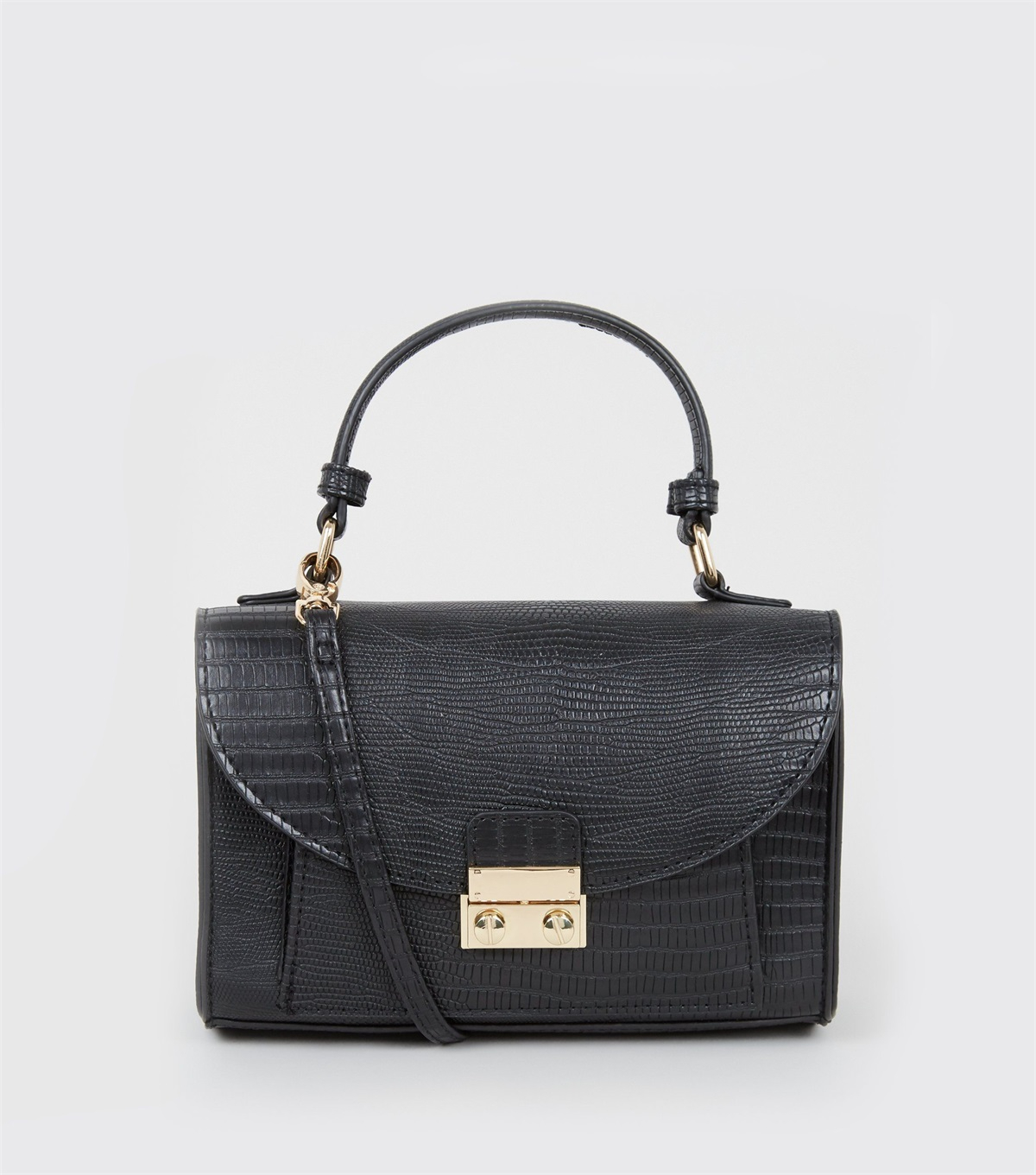 PZB26086 black-faux-snake-clasp-front-cross-body-bag