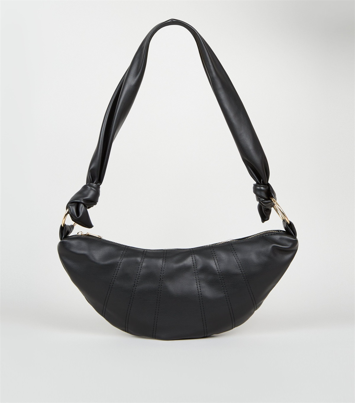 PZB26096 black-leather-look-knot-handle-bum-bag