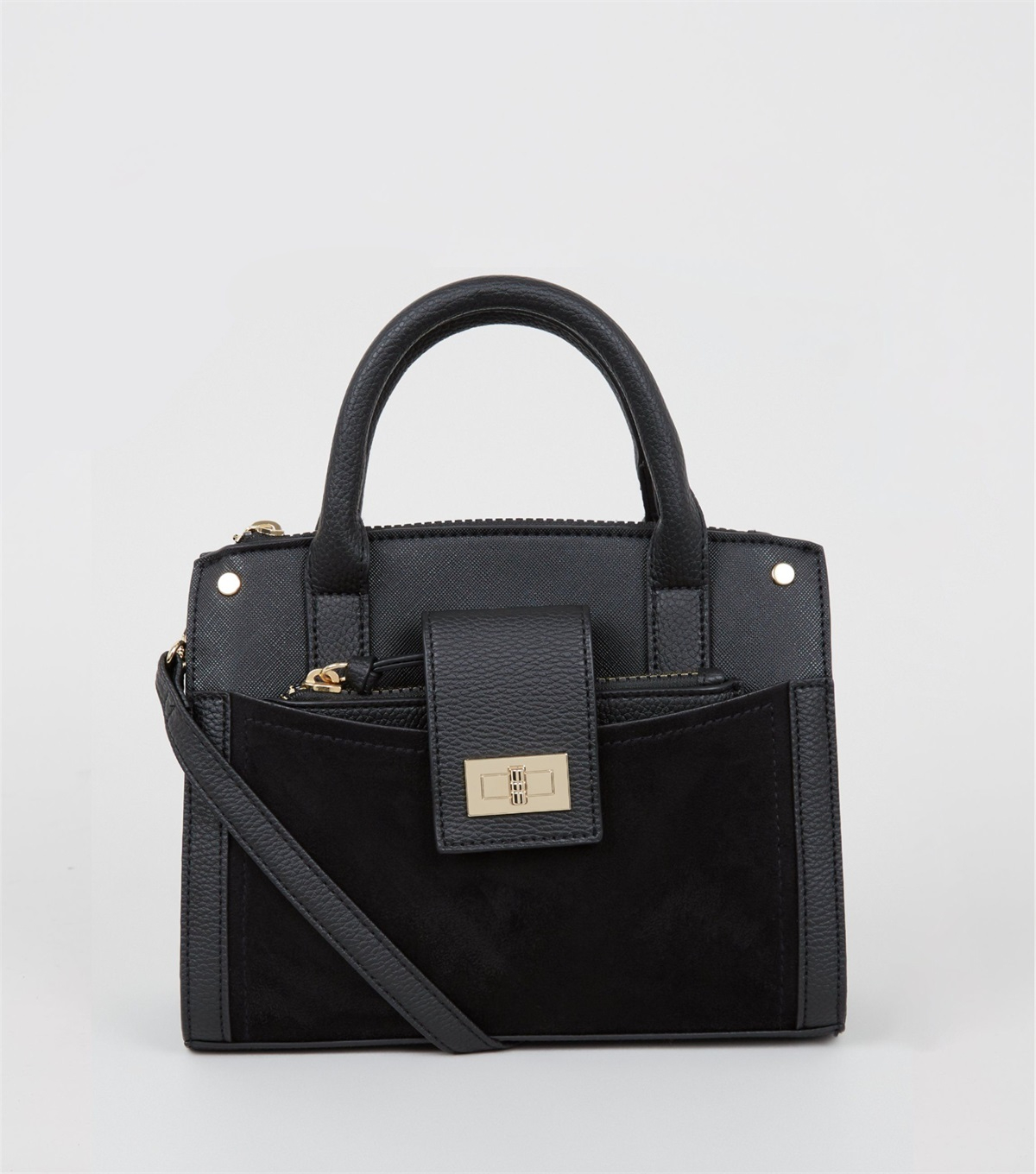 PZB26094 black-leather-look-buckle-strap-tote-bag