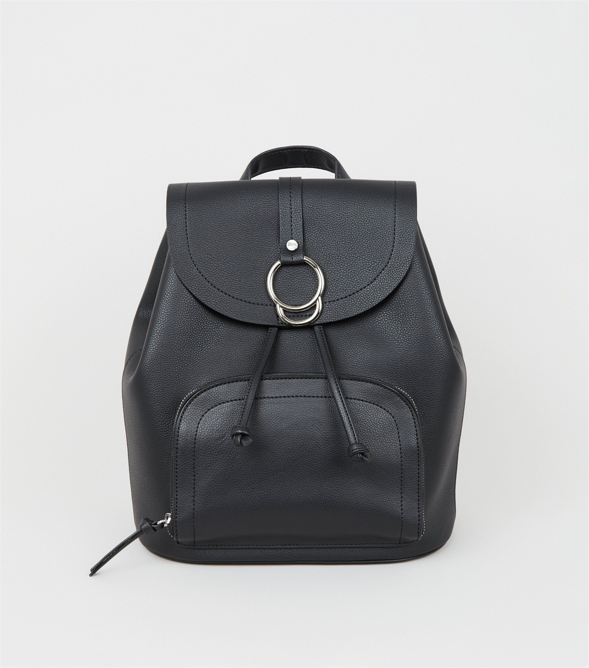 PZB260109 black-leather-look-ring-front-backpack