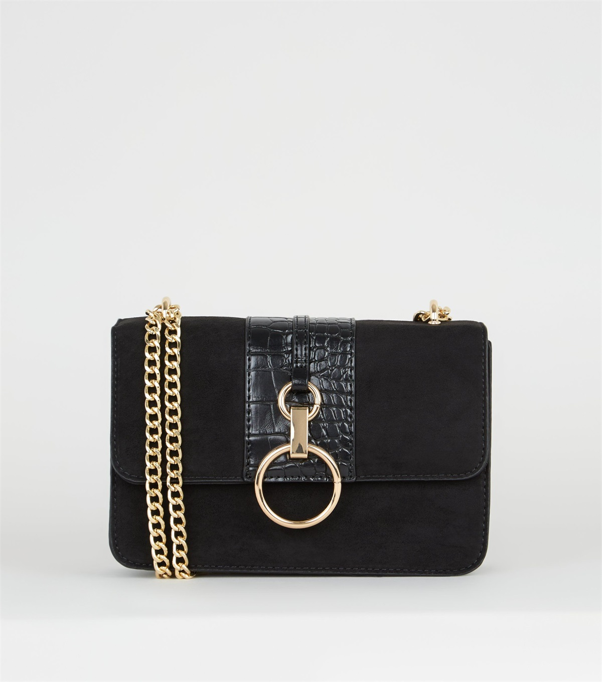 PZB260141 black-suedette-faux-croc-panel-shoulder-bag