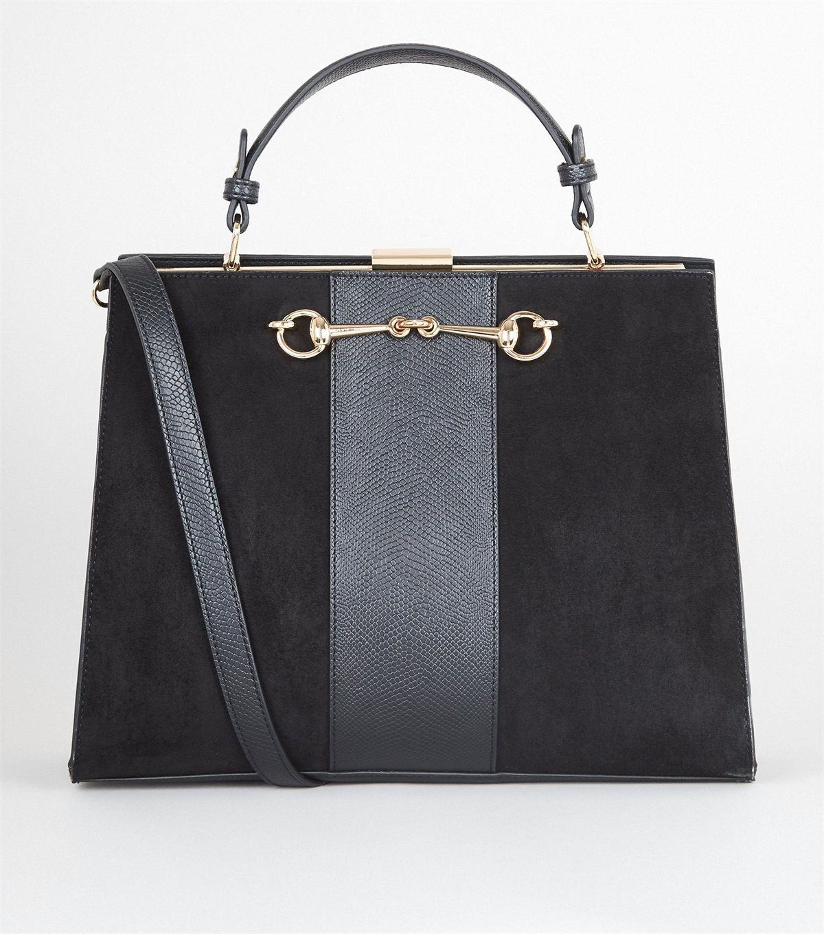 PZB260142 black-suedette-faux-snake-panel-tote-bag