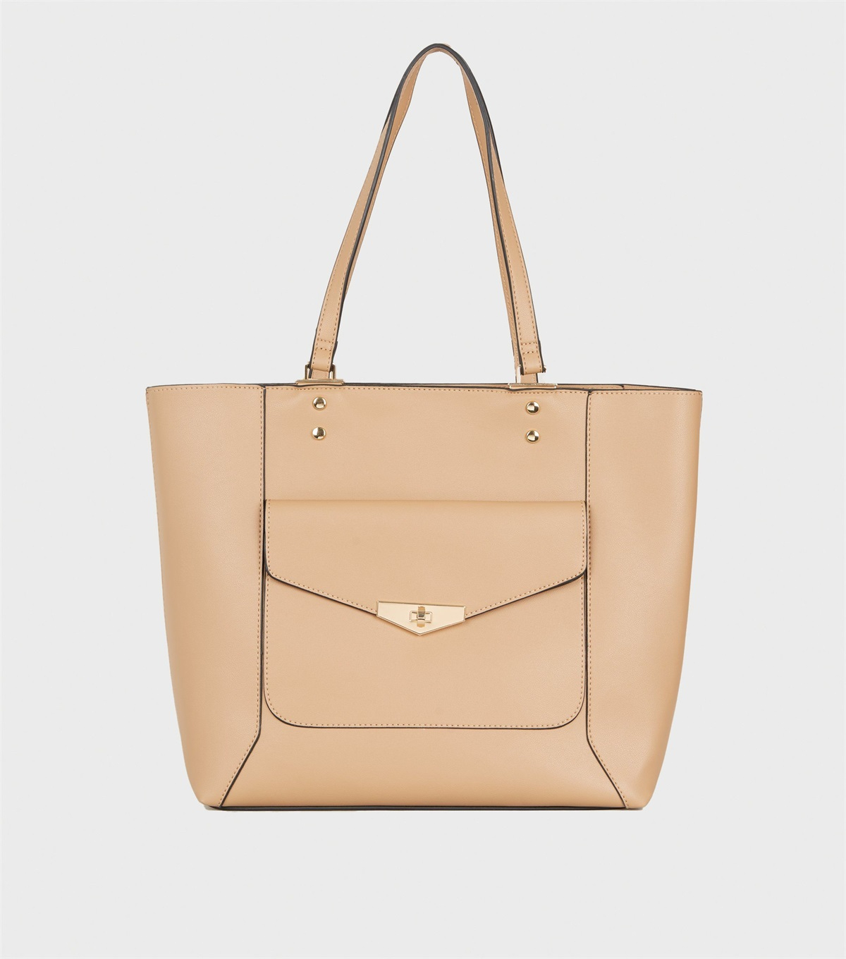 PZB260161 camel-leather-look-pocket-front-tote-bag