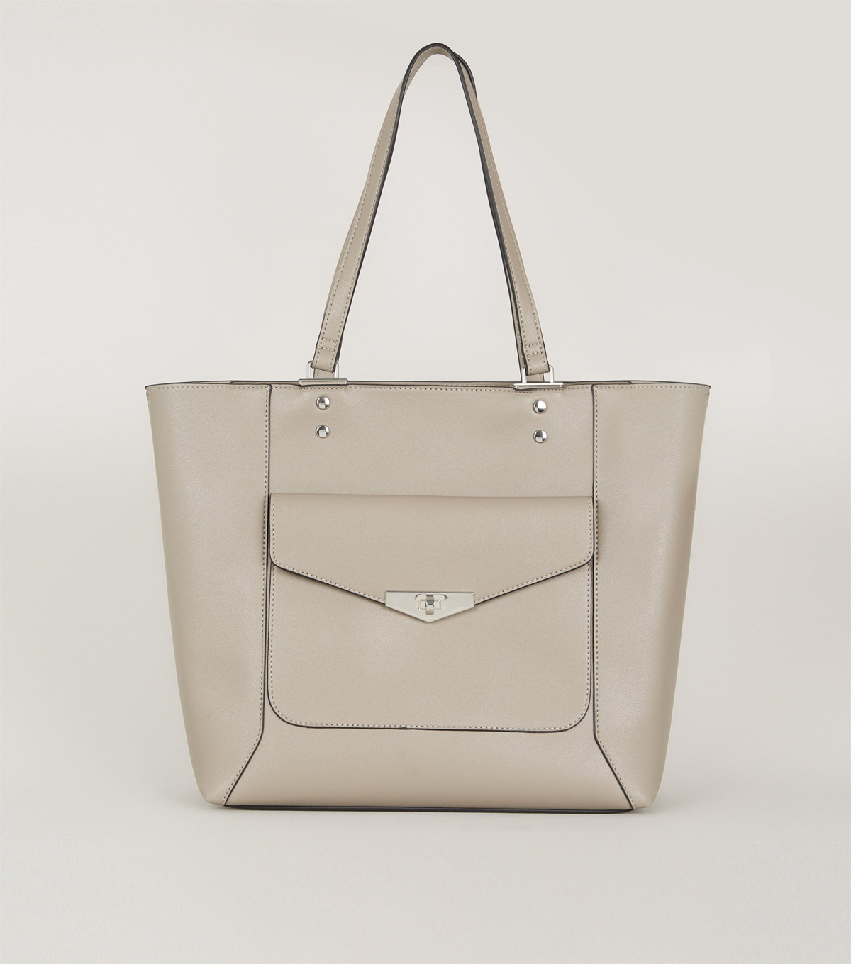 PZB260184 grey-leather-look-pocket-front-tote-bag