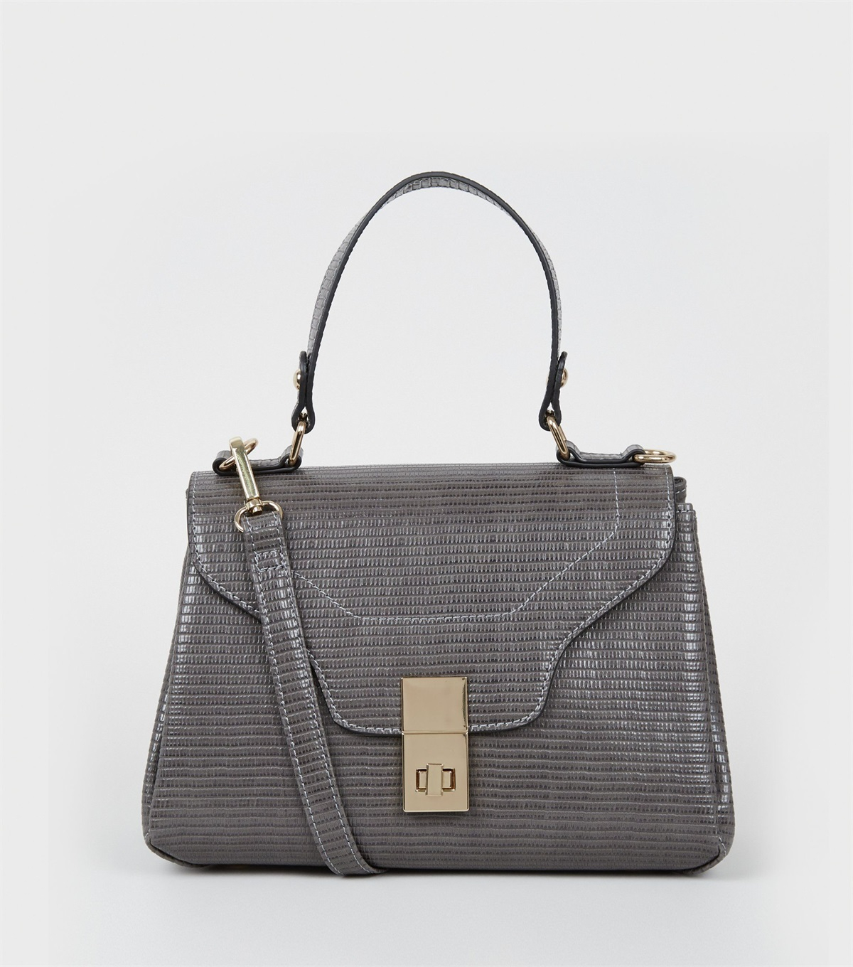 PZB260191 grey-twist-front-faux-croc-tote-bag