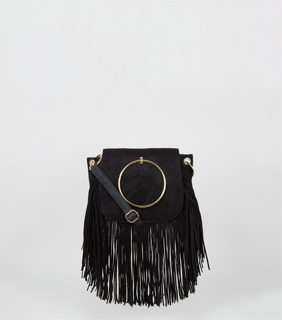 PZB260143 black-suedette-fringe-ring-shoulder-bag