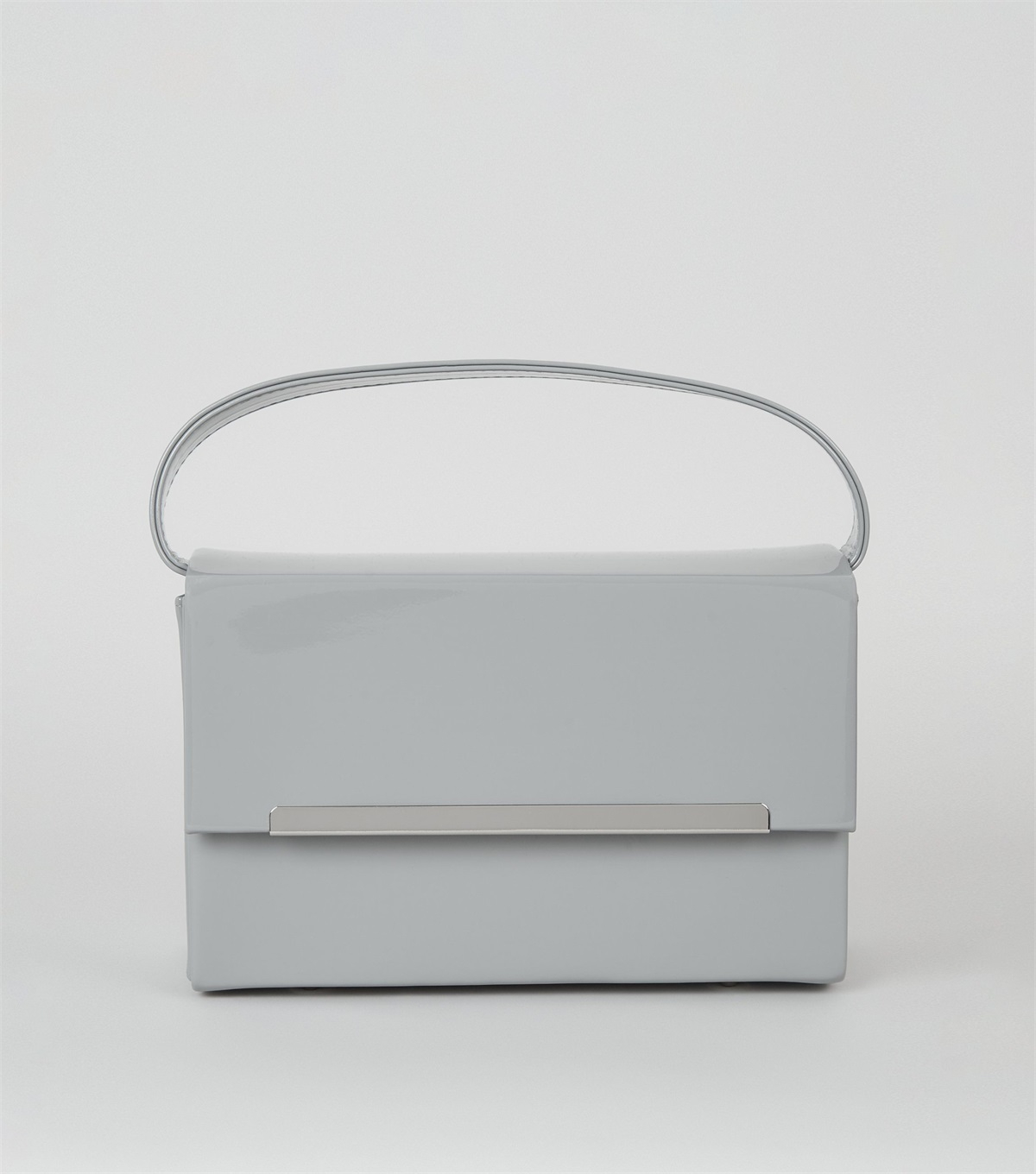 PZB260186 grey-patent-top-handle-box-clutch-bag