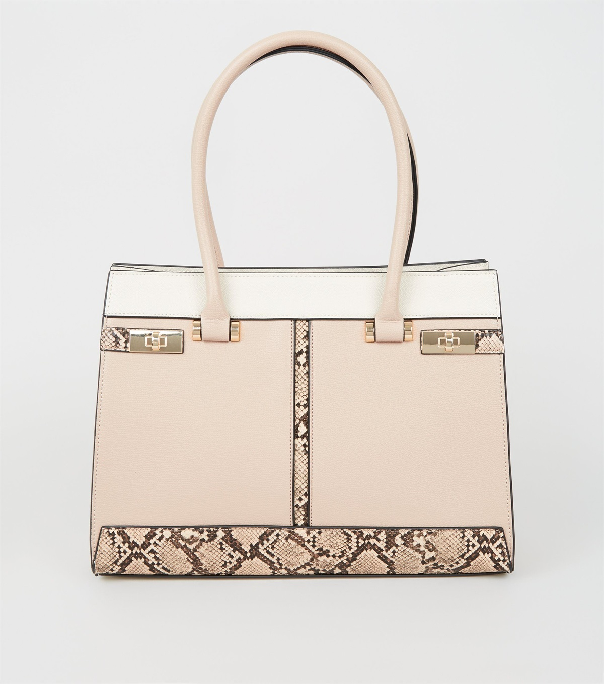 PZB260209 pale-pink-faux-snake-trim-colour-block-bag