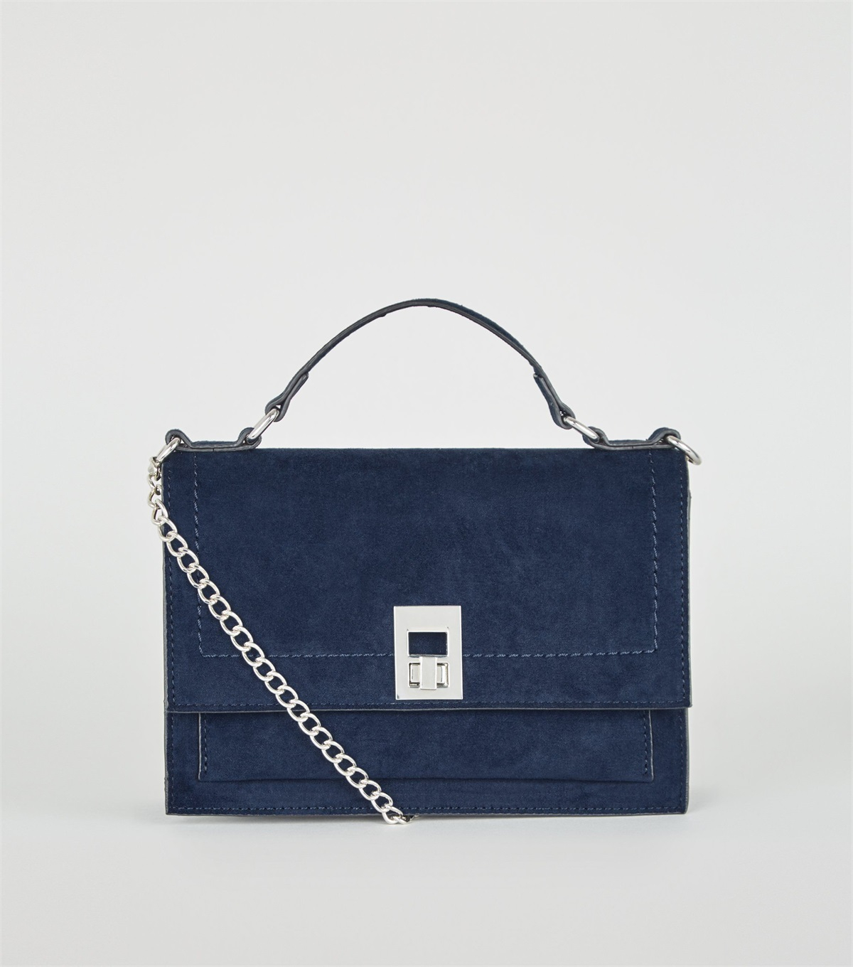 PZB260199 navy-suedette-top-handle-chain-shoulder-bag