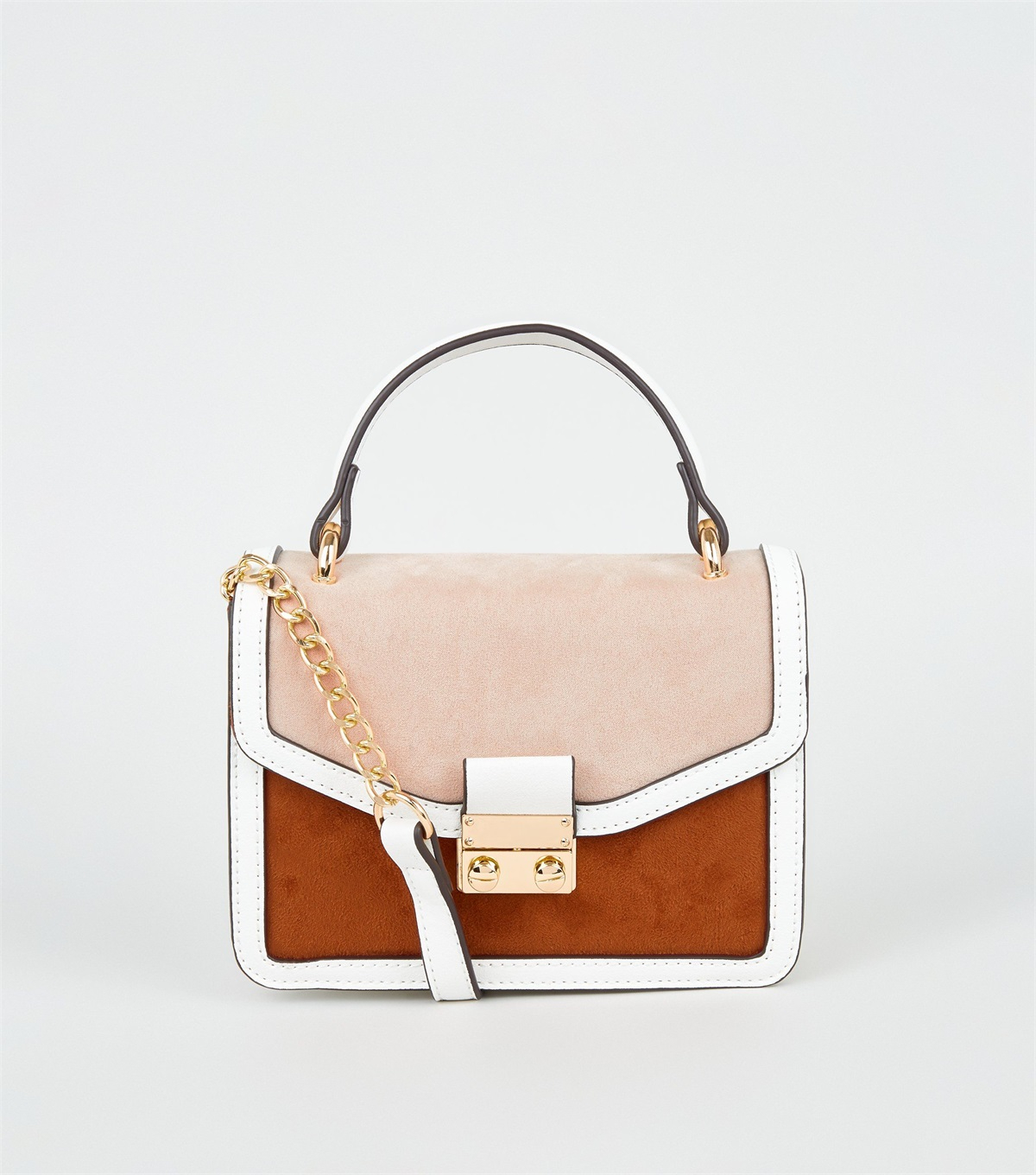 PZB260225 pink-colour-block-chain-shoulder-bag